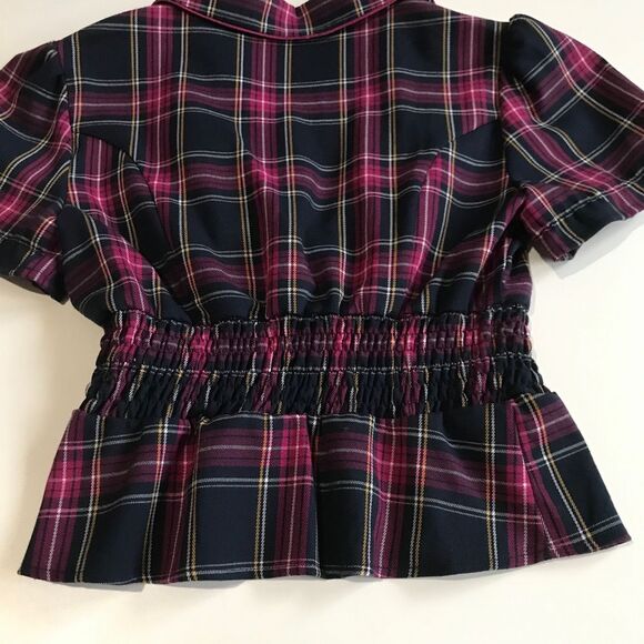 Wet Seal Plaid Three Button Smocked Waist Peplum Preppy Academia Top Sz XL - Picture 5 of 14